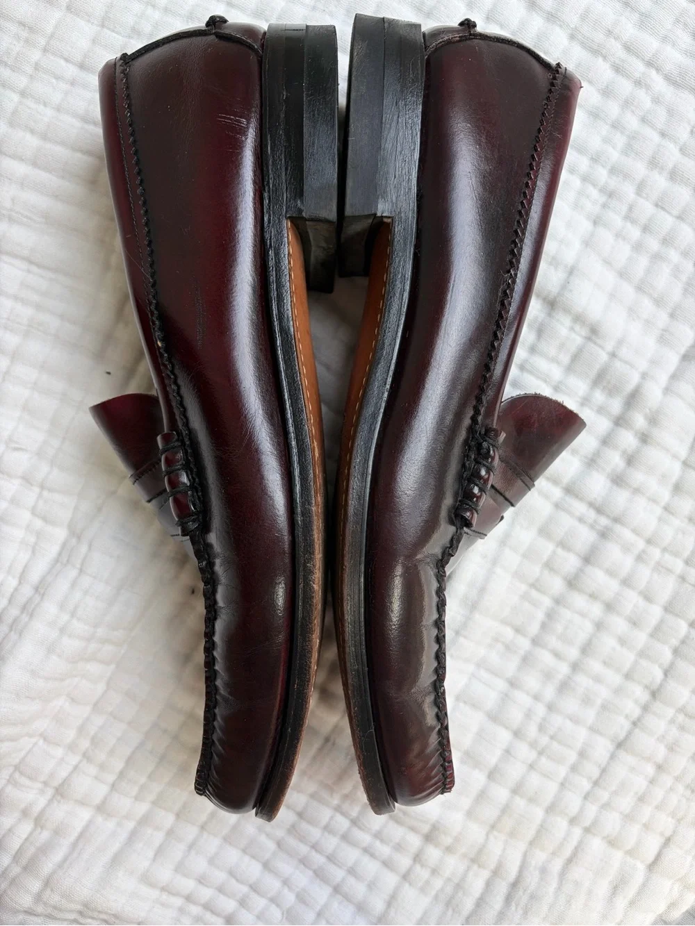 Vintage Hanover Handsewn Burgundy Leather Penny Loafers Made USA Men’s 12 D